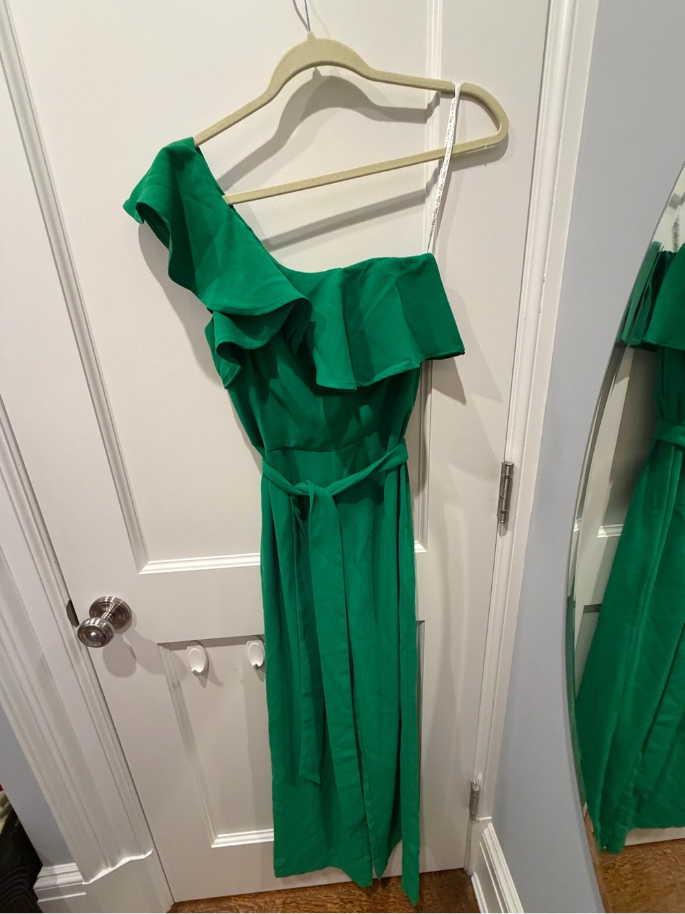 Lilly Pulitzer Emerald Green One-Shoulder Ruffle Jumpsuit
